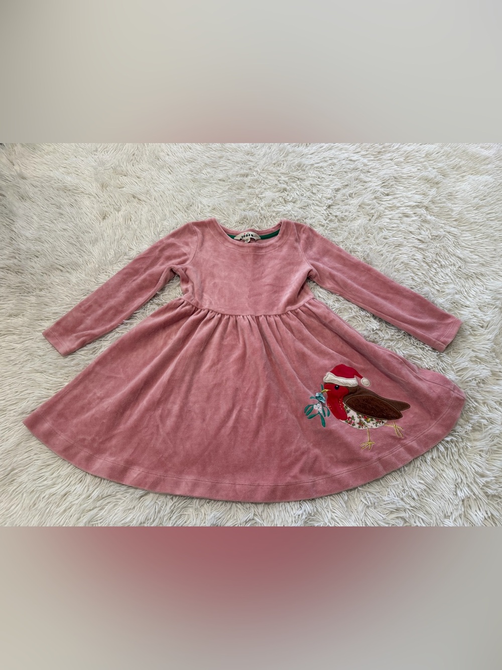 Mini Boden Twirly Velour Appliqué Dress - Size 5-6 Years Old